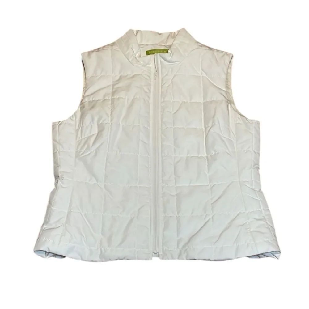 Ingrid Olsen Winter White Quilted Vest, Soft, sleeveless jacket, petite medium